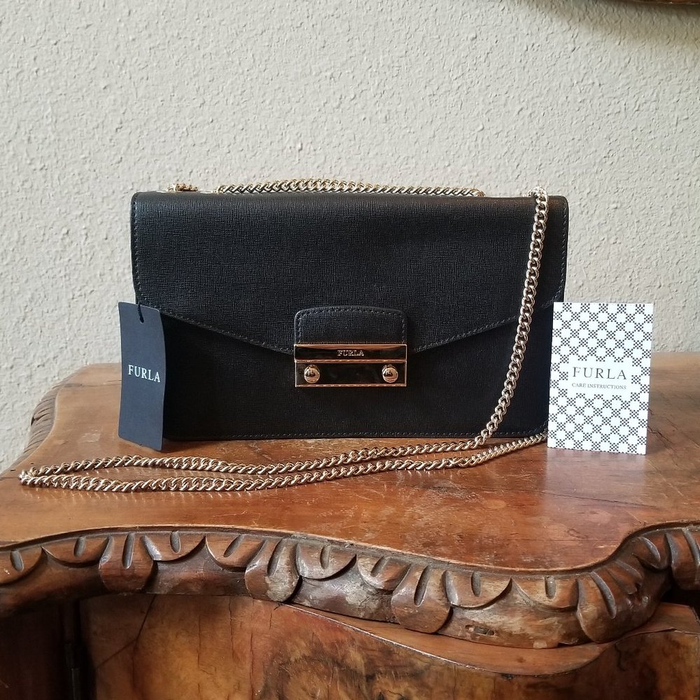 Furla Julia Saffiano Black Crossbody Clutch